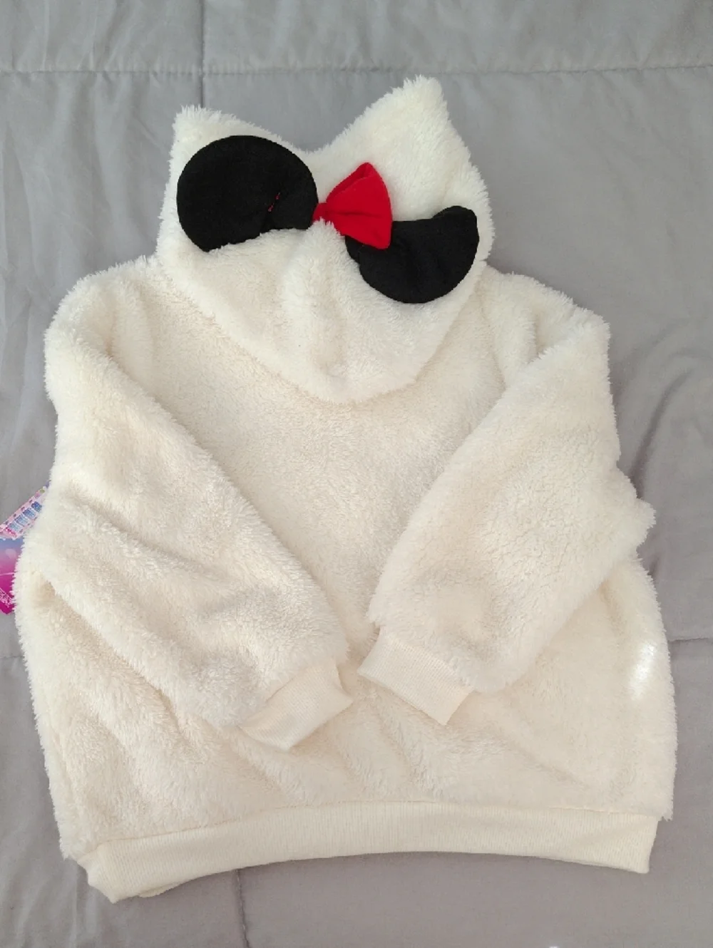 Disney Cream Hooded Minnie Mouse Fleece Top with Red Bow - Picture 7 of 8